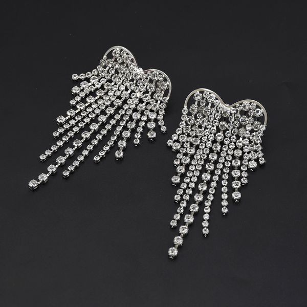 

new tassel earrings long heart-shaped diamond earrings pendant women's fashion earrings head ornaments pendant jewelry gif, Silver