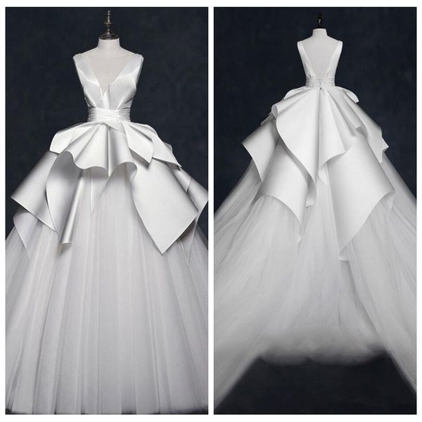 

2021 скромная прозрачная без рукавов a-line свадебные платья тюль формальный длинный новый дизайн свадебные платья на шнурке назад vestidos, White