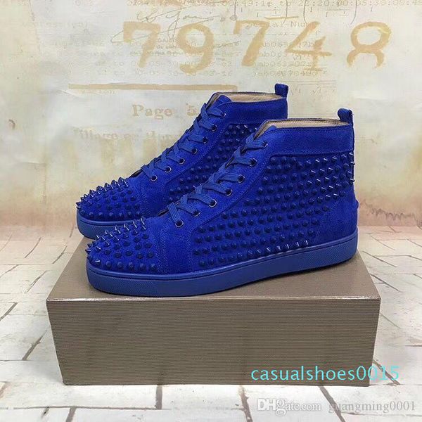 

new arrival mens womens black matter leather with black spikes high sneakers,designer men causal sports shoes drop shipping c15