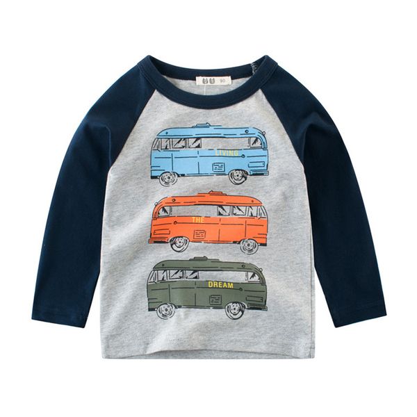 

2-9 лет осень мультфильм автобус автомобиль малышей мальчиков футболка весна хлопок детей девочек футболки с длинным рукавом верхняя одежда, Blue