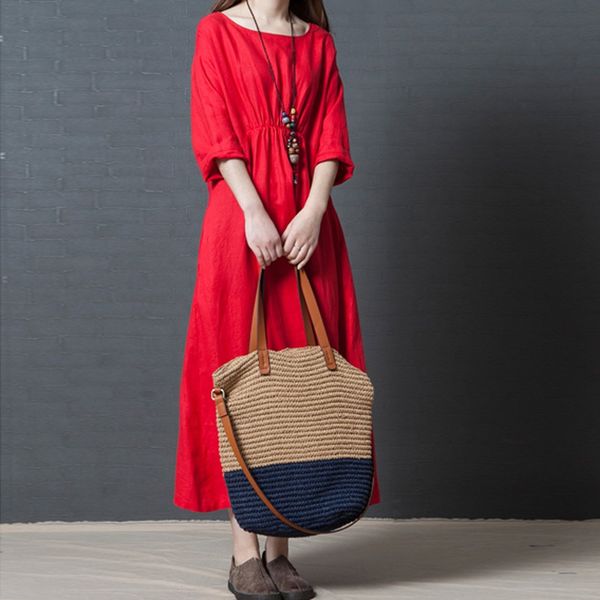 

fashion summer dress female women daily casual long sleeve patchwork cotton linen loose solid bohe dress elbise robe vestidos, Black;gray
