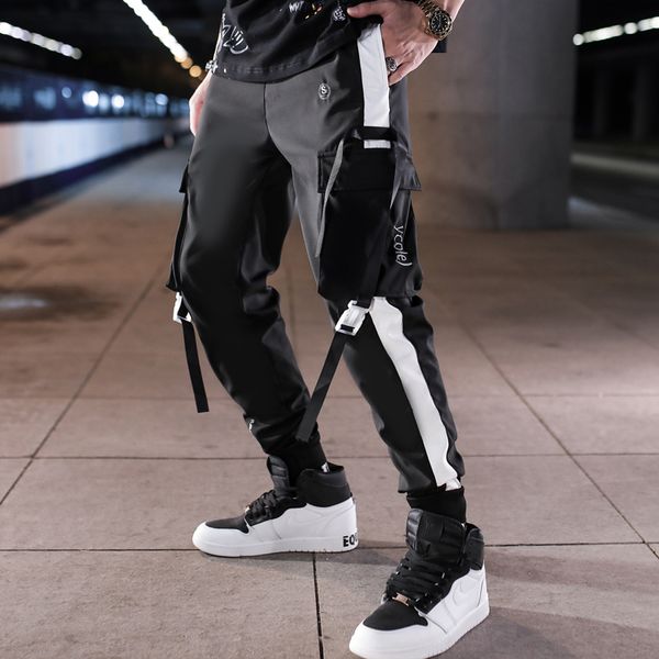 

новый бренд моды штанах осень мужчины joggers молодежи стиль casual hip hop spring снизу привязанные комбинезон эластичный пояс брюки, Black