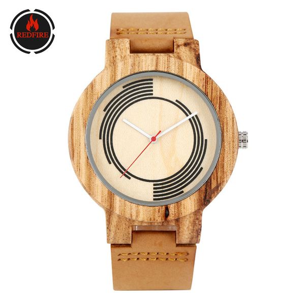 

redfire new fashion wood watch men's watches quartz movement creative design round dial genuine leather mens wrist watch reloj, Slivery;brown