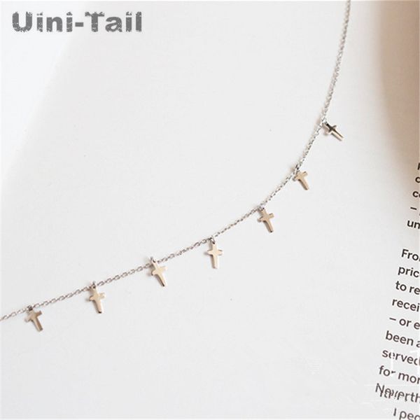 

uini-tail 2019 new listing 925 sterling silver cross necklace simple fashion tide flow sense niche design short necklace ed383