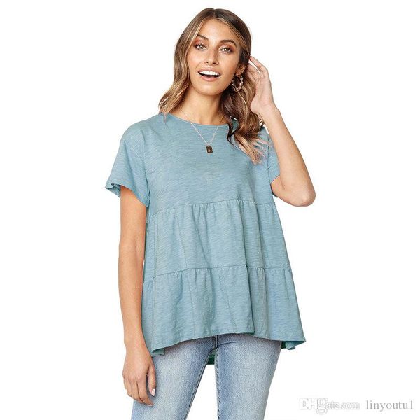 

short sleeve t-shirts 2019 summer women fashion solid casual loose pleated elegant soft tees female xxl, White