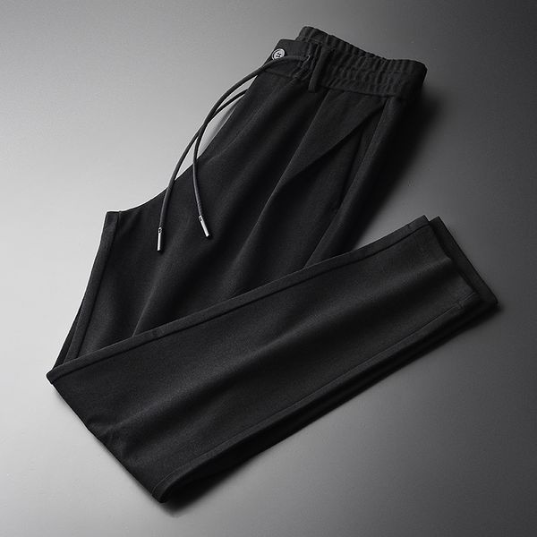 

minglu soft men pants plus size 4xl luxury gigging fabric black men casual pants winter elastic waist slim fit skinny