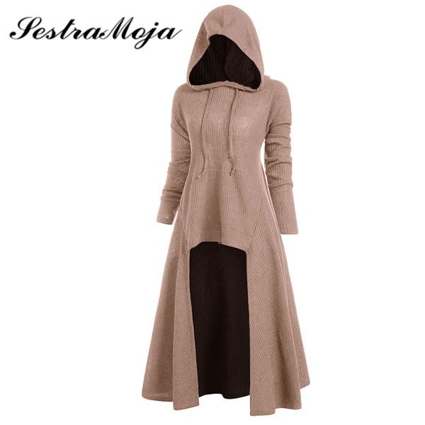 

sestra moja hooded high low drop shoulder longline sweater hooded ribbed sweater female long sleeve high low sweaters women pull, White;black