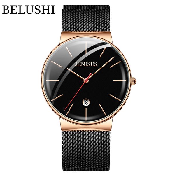 

men watches jenises new selling steel mesh ultra slim wrist watch quartz simple business clock fashion luxury gold men's hours, Slivery;brown