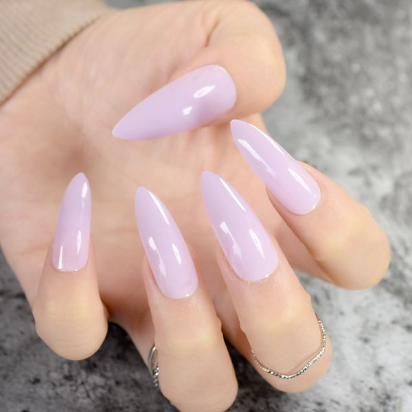 

light purple stilettos sharp nail art acrylic false nail tip new extra long taro purple pointed fake stiletto nails full cover, Red;gold