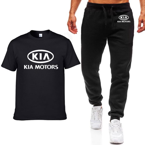 

fashion summer men t shirts kia motor car logo print hiphop casual cotton short sleeve mens t-shirt pants suit, White;black