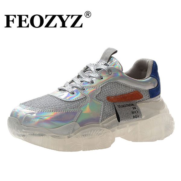 

feozyz trendy transparent sole women sneakers harajuku ladies platform ladies casual shoes laser shining running shoes