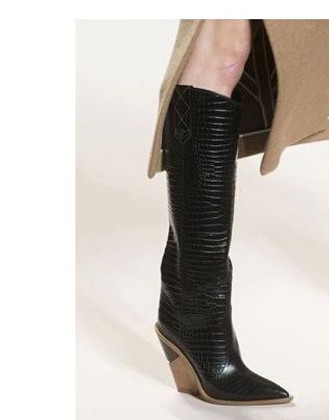

2020toe fashion designer strange high heels real leather women shoes new autumn winter boots runways long woman boots, Black