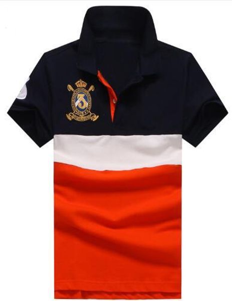 

summer autumn man casual polos with big pony golf club middle striped polo shirts cotton sport shirt tees blue red, White;black
