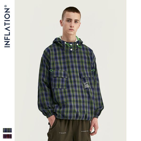 

men's clothing-2019 autumn and winter street lattice drawstring hem fluorescent green english men's loose hooded sweater tide, Black