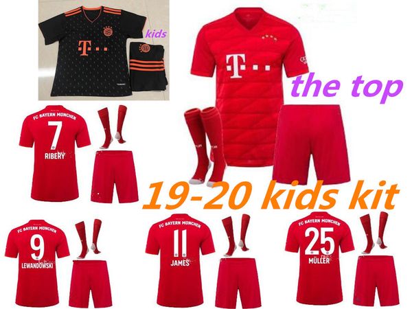 

2019 2020 bayern munich kids kit soccer jerseys 19 20 home away james lewandowski muller kimmich hummels football shirts kit socks, Black