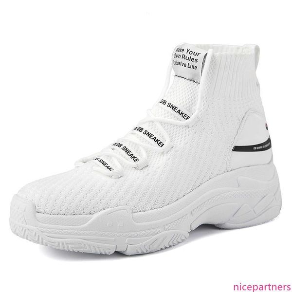 

dropshipping shark high sneakers women knit upper breathable sock shoes thick sole 5 cm fashion sapato feminino black g2