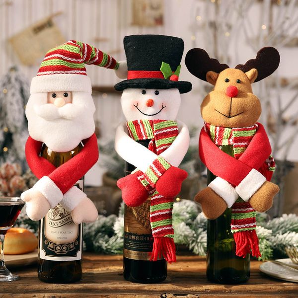 

santa claus snowman elk christmas decoration supplies cartoon hand bottle bag doll tree set red wine cover bag