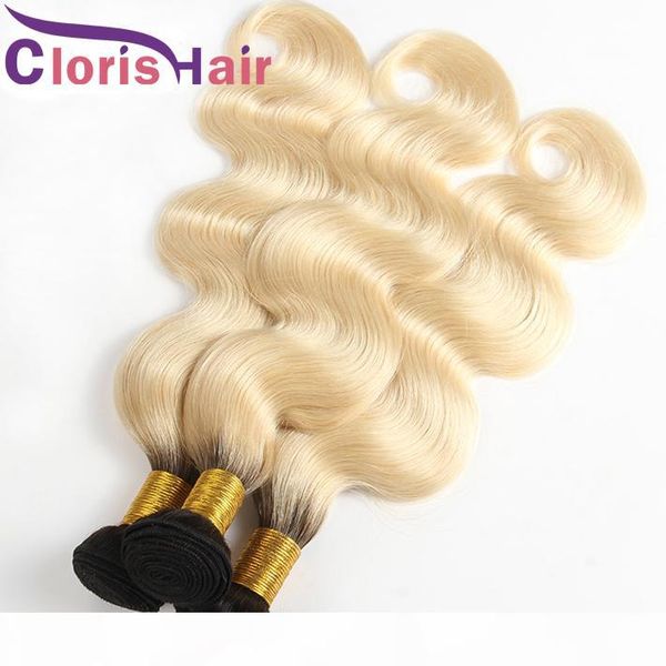 

dark roots blonde ombre плетение body wave raw индийский богородица человеческих волос цветное two tone 1b 613 blond ombre уток 3 связки, Black