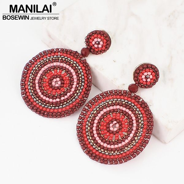 

manilai bohemian круглый смола бисер мотаться handmade charm себе большое падение серьги для женщин этнические украшения, Silver