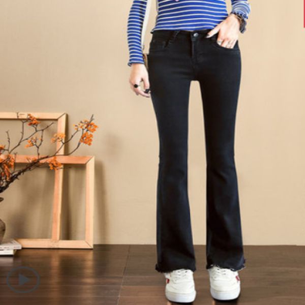 

dark ash flared jeans since waist drape bootleg jeans show thin panty straight rongchang pants, Blue