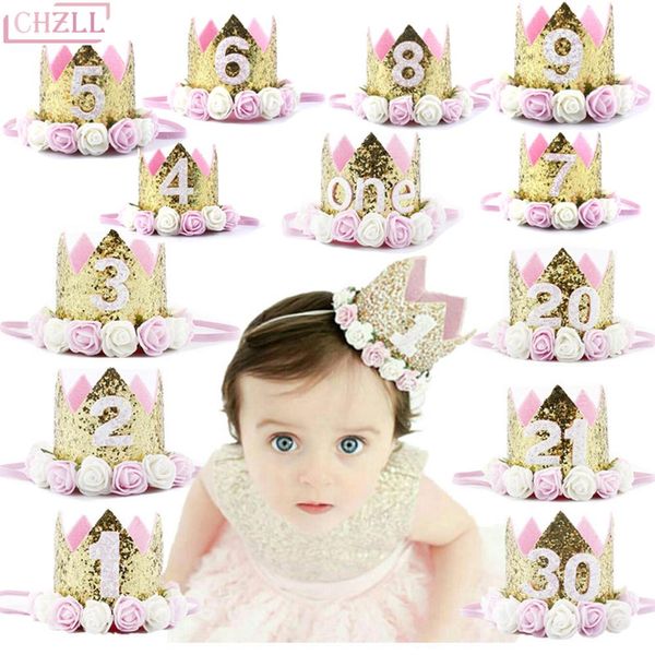 

chzll 1pc one first birthday party hats 1st 2nd 3rd crown birthday hats number one party decors kids accessories newborn child