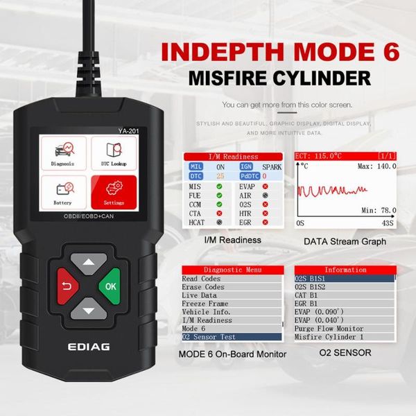 

ediag ya201 full obdii/eobd code reader 6pin obd2 diagnostic tool update