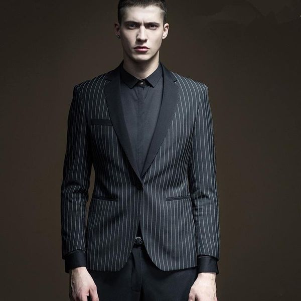 

notch lapel wedding tuxedos slim fit suits for men groomsmen suit two pieces prom formal suits (jacket+pants+tie) 342, Black;gray