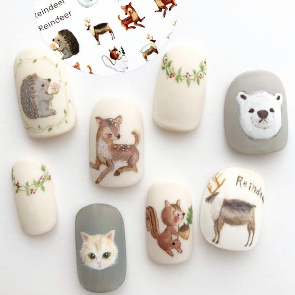 

3d nail sticker hanyi-327 reindeer design nail decals back glue diy decorations for art design, Black