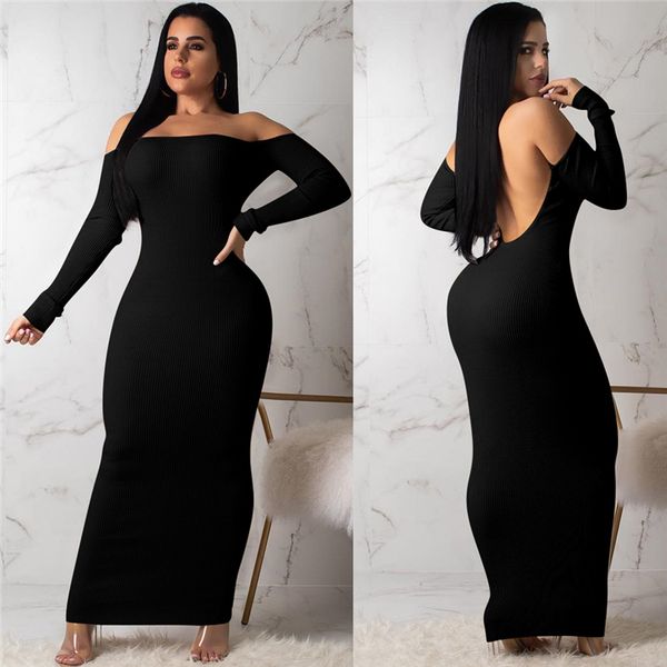 Sexy Backless Bodycon Dress Off Shoulder Long Sleeve Full Length