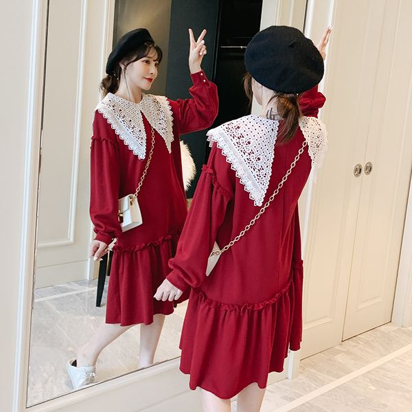 

2019 новые прибытия весна осень материнства платье женщины элегантный красный большие платья размер беременной женщины одежда md-01747, White