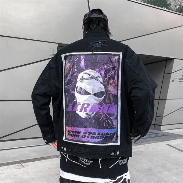 

hip hop denim jacket pattern patch designs 2019 new men, Black;brown