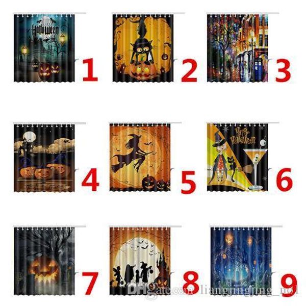 

9 styles 165*180cm halloween skull pumpkin shower curtain waterproof 3d printed bathroom shower curtain decoration with hooks cca7896 50pcs