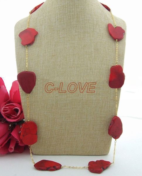 

36'' 35mm red blue semi-precious stone necklace, Silver