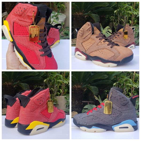 

2020 new arrival 6 red brown grey denim jeans high 6s mens basketball shoes sports trainers outdoor sneakers baskets chaussures size 13