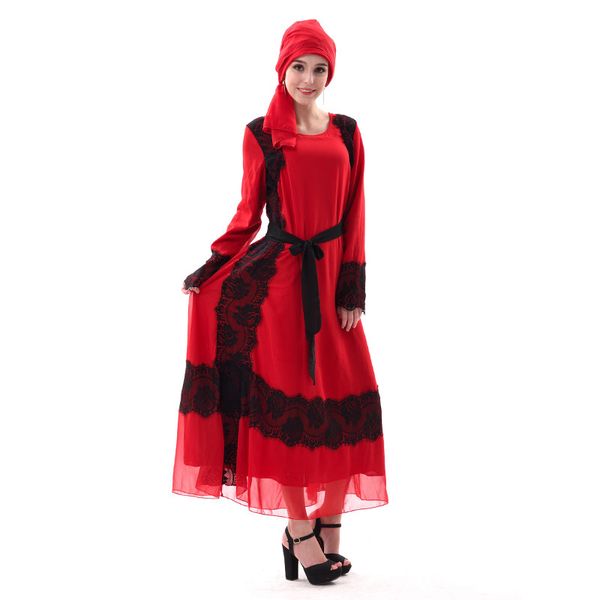 

muslim evening dresses long sleeves party dress islamic hijab muslim dresses abaya hijab islamique robes musulmanes dubai kaftan, Black;red