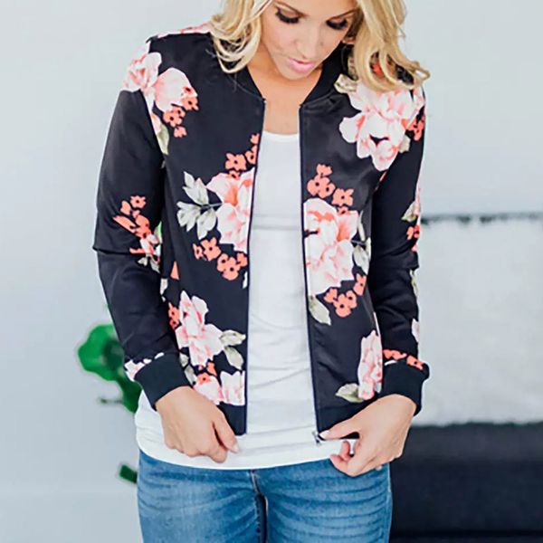 

feitong new fashion womens floral print coat outwear sweatshirt hooded jacket overcoat pocket jacket coat f1, Black;brown