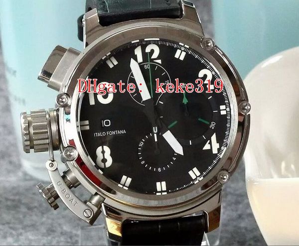 

5 colors excellent wristwatches u-b leather bands strap 46mm stainless steel vk quartz chronograph working mens watch watches, Slivery;brown