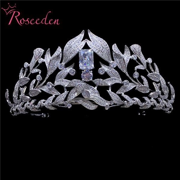 

потрясающие медь кубический циркон свадебные tiara cz bridal bridesmaids королева принцесса pageant партии корона re3643, Golden;white