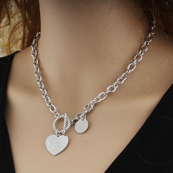 

punk curb cuban chunky thick portrait necklace necklace women vintage engraved heart pendant jewelry, Silver