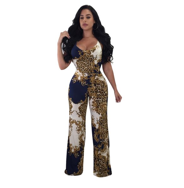 

leopard print sleeveless jumpsuits for women 2018 backless straight body feminino summer playsuit women plus size one piece, Black;white