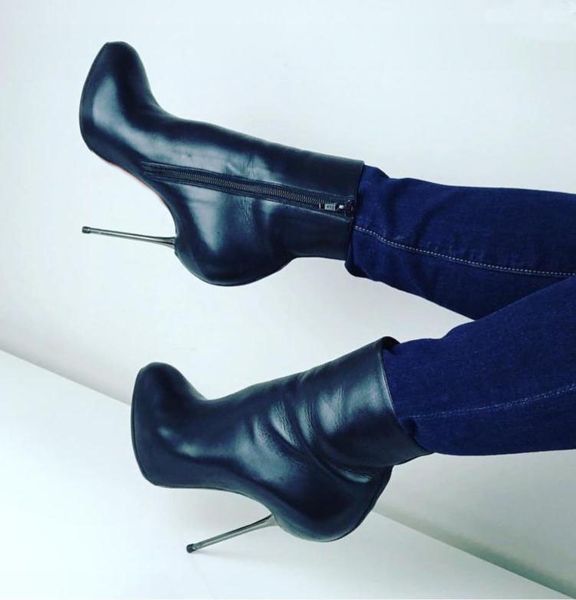 

black sheepskin leather women boots shoes thin heels ankle boots shoes show party evening wedding pumps redboutin boots plus size 35-42