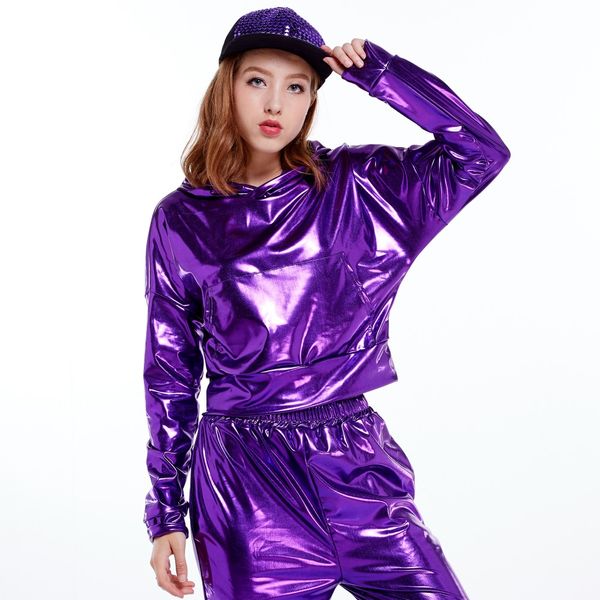 

2018 fashion women spring summer purple pullover short jacket ladies jazz ds hip hop stage performance streetwear dance top, Black;white