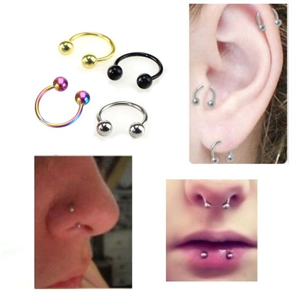 8MM Çap 316L Paslanmaz Çelik Vida Toplar C Tipi Burun Kulak Studs Meme Dudak Halkalar Küpe Çok Amaçlı Vücut Piercing Takı 9 Renkler