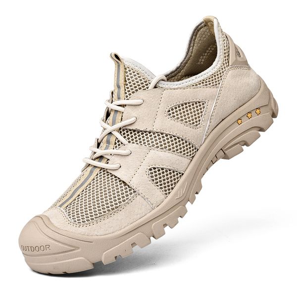 

men's outdoor shoes casual wild walking shoes men breathable leather sneakers 2020 new male mountain trekking, Black