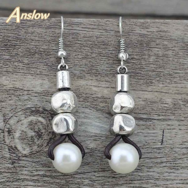 

anslow selling simulated pearl vintage retro long earrings for women men brincos statement earrings low0023ae, Silver