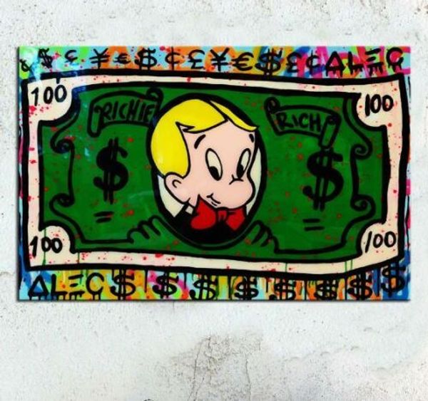 

alec monopoly banksy handpainted & hd printed art on canvas oil painting wall art picture home decor graffiti art richie rich bill 2