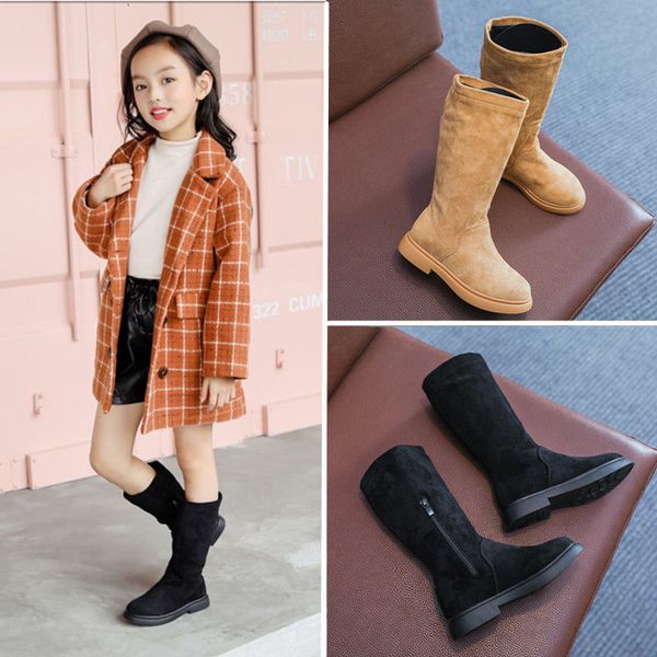 

knee-high boots girls edition children's tall boots 2020 high kids shoes kids suede shoes, Black