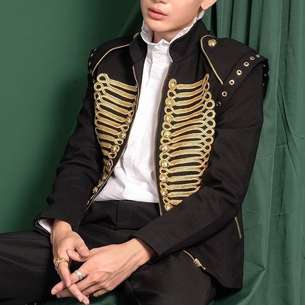 

personality stage suit men party suit gold thread blazer slim fit jacket singer coat performers coat casual drama costume blazer, White;black
