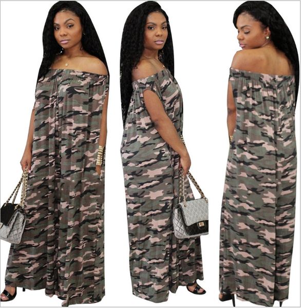 

women jumpsuits 2020 new summer vintage club off the shoulder loose style plus size camouflage print jumpsuits hj829, Black;white
