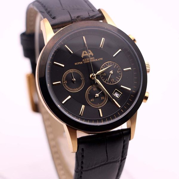 

мудрый выбор для часов aehibo brand мужские часы 43mm gold case наручные часы кварцевый секундомер часы с прочный кожаный ремешок и пряжкой, Slivery;brown
